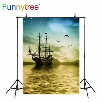 Забавен фон от дърво за фото студио платноходка морето нощен трошево, вид на звездното небе фон за снимки photobooth photocall