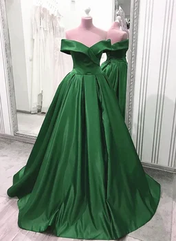 Зелени и дълги рокли за абитуриентски бал трапецовидна форма, новост 2023 г., без ръкави, с открити рамене, с гънки, дантела, вечерни рокли за партита
