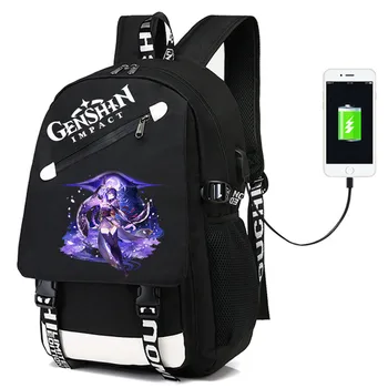 Играта Аниме Genshin Impact Раница USB Чанта на рамото за ученици, чанта за книги, модерен случайни подарък за тийнейджъри, лаптоп