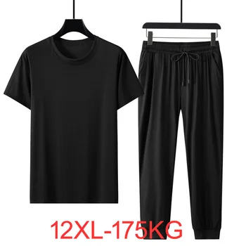 Извънгабаритни панталони с къс ръкав, мъжки костюм голям размер, бързосъхнеща свободна мъжка тениска, панталони, спортен костюм 9xl 10XL 11XL 12XL