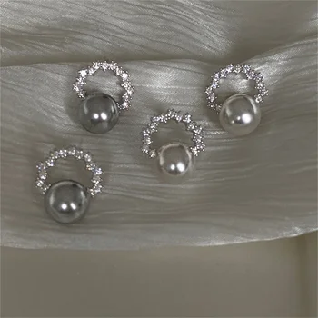 Изискани обеци с циркониевым перли за жени, корея, перлена ниша, модни малки обеци-венци за ежедневието