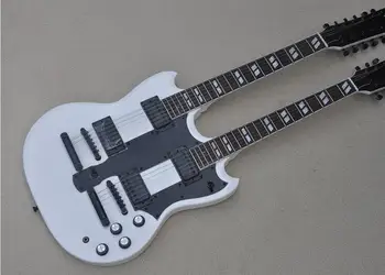 Изработени по поръчка в завода с висококачествена 12-струнен + 6-струнен електрическа китара с двоен брачните, бяла китара 1275, черна профили 59