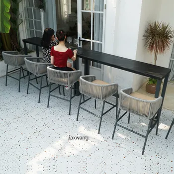 Индивидуален бар стол от ратан с облегалка от ковано желязо Балкон Кухненски мебели Прости столове с високи крака ръчно изработени КН