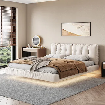 Индукционная лампа с плаваща легло в облака с двойно легло Италиански лампа луксозен модерен край мека чанта легло тъканно легло