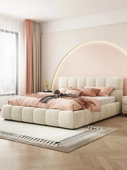 Италианска стилна интернет-знаменитост bubble bed проста тъканно легло нова леки луксозна сватбена легло от масивна дървесина с мека кожена чанта