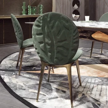 Италиански кожени трапезни столове за хранене, лесен луксозен прост ресторант на маса и стол, творчески стол с облегалка