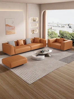 Италиански луксозен лек е изключително лесен за кожен диван проста модерна всекидневна малки домакински разтегателен висок клас