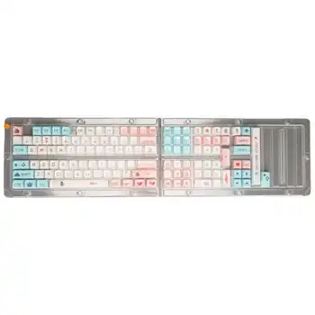 Капачки за клавиатура PBT, английски Стил, розово, синьо, 125 клавиши, височина XDA, термична сублимация, капачка за ключове САМ за механична клавиатура