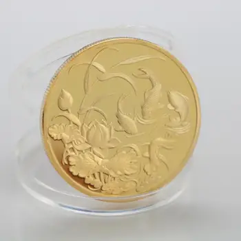 Китайските златни възпоменателни монети с животни-рибки Кои, благословляющими късмета си, искат Щастлива съдба, сувенири, подаръци за Нова година