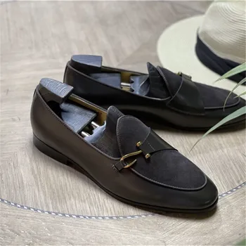 Класически Мъжки Обувки от естествена кожа, сватбени Офис Лоферы за Мъже, Луксозни Бизнес Мъжки Официални Обувки без Закопчалка, Chaussures Homme