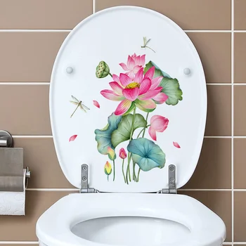 Класически стикери с аксесоари за баня Lotus, творчески самозалепващи етикети за тоалетна, свеж начало декор в стил пасторальном