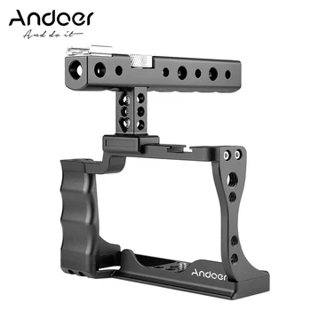 Клетка за камера Andoer за цифров огледално-рефлексен фотоапарат Canon EOS M50 + комплект началото дръжки от алуминиева сплав с прикрепен за студено башмака