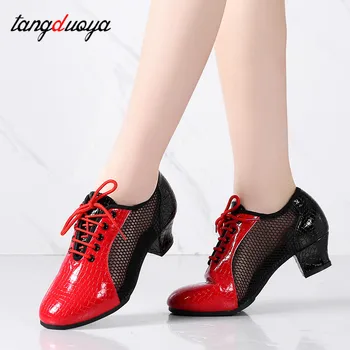 Кожени женски танцови обувки-леки женски модерни танцови обувки летни дишащи меш танцови обувки за улицата