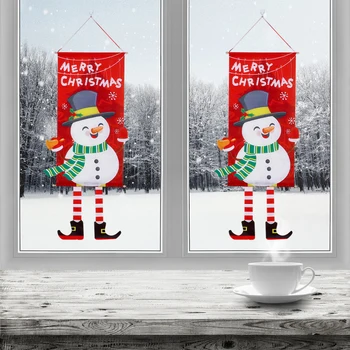 Коледен окачен флаг Украса за партита, Коледни Висящи празнични аксесоари Дядо коледа, Снежен човек Момчето-Los за стена, Тераса, Веранда с Балкон