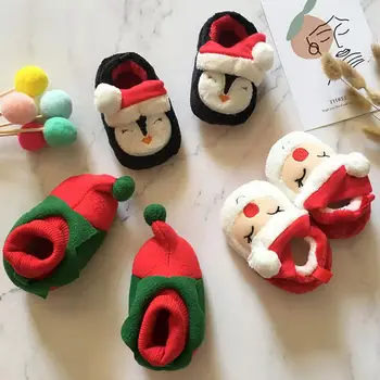 Коледна топло детски обувки за бебета, първата зимни обувки за малките момчета и момичета 0-18 месеца, Коледен cosplay, скъпа детска мека обувки с анимационни герои