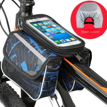 Колоездене Чанти с непромокаемым покритие, велосипеди калъф за телефон със сензорен екран отпред, велосипедни аксесоари за велосипеди, 6,2 инча, Чанта за каране на велосипед рамка