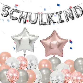 Комплект балони Schulkind с лента за церемонията по откриването на училището, декоративни пайети във формата на звезда, набор от балони за партита
