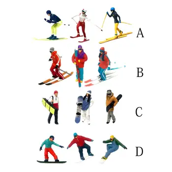 Комплект от 3 позиции, ръчно рисувани HO/87, мини фигурки за каране на ски, Сценарий, жп Маса, Сцена, декорация за Диорами, детски играчки