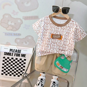 Комплекти дрехи за малки момчета и момичета 2023 г., лятна тениска с анимационни герои за бебета, панталони, бебешки дрехи, детски спортни дрехи от 1 до 4 години