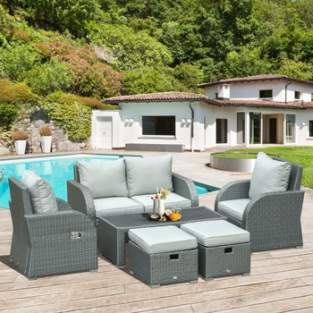 Комплекти мебели за двор от 6 теми, уличен сплетен диван, ротанговый комплект за разговор с един стол с регулируема облегалка