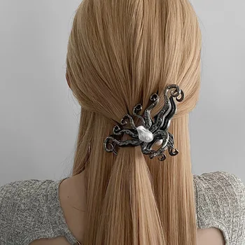 Корейската очарователен родословни с нокът под формата на октопод, Лятна новост 2023, Ретро голяма метална скоба, шапки, плажни Аксесоари за коса за жени