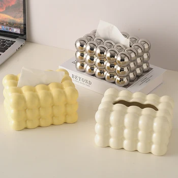 Креативна керамична кутия за салфетки от захарен памук Кутия за салфетки за хола Сметана Вятър е Просто модерна декорация на всекидневна