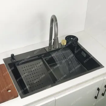 Кухненска мивка от неръждаема стомана с най-висока стена, мивка с Многофункционална водопадным крана и стеклоомывателем