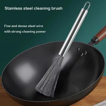 Кухненска четка за почистване на неръждаема стомана, лесно моющаяся, четка за тенджери с дълга дръжка, Специален инструмент за миене на съдове
