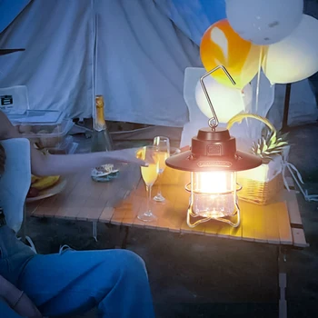 Кухненски Ретро настолна лампа за палатка, окачен на кука, преносими led къмпинг светлини Ip65, водоустойчив зареждане Type-c за нощен риболов, къмпинг