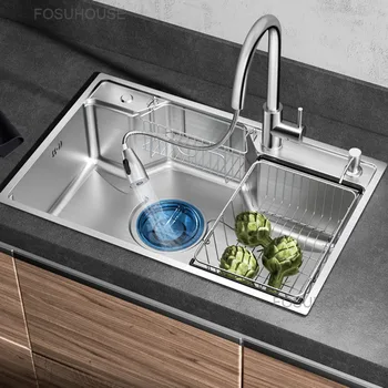 Кухненски мивки Кухненска мивка с един канавката, удебелена мивка от неръждаема стомана 304, Домакински мивки, кухненски мивки, Кухненски приспособления