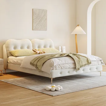 Легло от плат с технологията Cream series, лека луксозна, модерна и лесна легло от плат в скандинавски стил, основна спалня, онлайн магазин за известни личности ins