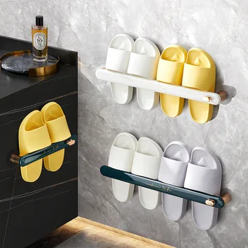 Лека луксозна стойка за съхранение на тапочек, закачалка за кърпи, монтиран на стената рафтове за съхранение на обувки в банята без перфорация