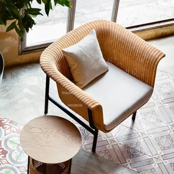 Леки луксозни дивани за сядане от ратан, от европейската мебели за хола, уличен кафе двор, Лесен домашен диван-стол с облегалка