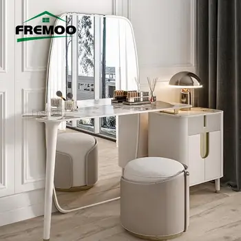 Лесен луксозен Тоалетка в комбинация с огледало по цялото тяло с led подсветка Столче Мебели за спалня Дизайнерска Масичка за грим