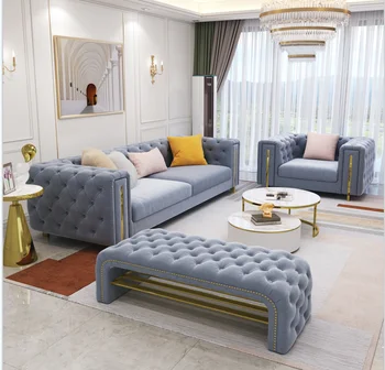 Лесен луксозен модерен обикновен текстилен диван с катарама за всекидневната, комбинация от апартамента на висок размер