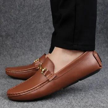 Летни мъжки обувки от естествена кожа, модни и ежедневни бизнес обувки без шнур, модельная мъжки официалната обувки елитни марки, мокасини за шофиране