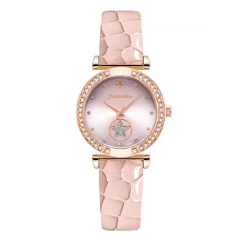 Луксозен комплект часа с кристали за жени, дамски ръчен часовник от лъскава кожа, модерен гривна със звездите, кварцов Montre Femme 2022, подарък