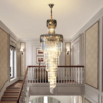 Луксозен кристален полилей за стълби, навити дизайн, съвременната кристален лампа, голям коридор, вестибюл, окачена лампа в стил loft