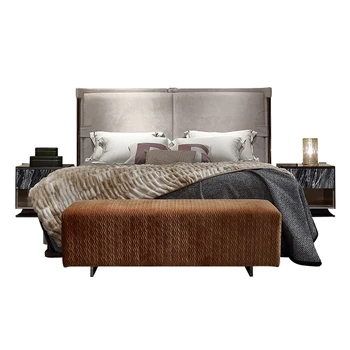 Луксозна модерна сватбена легло, италианска спалня от висококачествени абразивни на кожата, лек комплект мебели за спалня