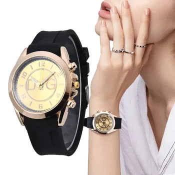 Луксозни дамски златни прости кварцови часовници на марката DQG, Мода 2023, нови женски черни силиконови часовници под роклята, спортни часовници