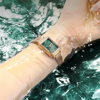 Луксозни часовници с малахитовым циферблат за жени, дамски кварцов квадратни цифрови часовници, ръчни часовници с кожена каишка, водоустойчив часовници, подарък