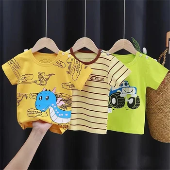 Лятна детска тениска, Модни Тениски с Анимационни герои за Момичета, Памучни Блузи с къси ръкави за Момчета, Корейската Ежедневни Бебешки Дрехи за 0-7 години, Евтини Неща