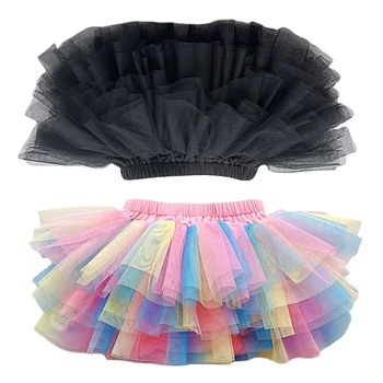 Лятна пола-пакет за момичета, цветно преливащи бална рокля, детски мини-поли принцеса
