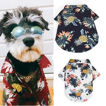 Лятна риза за пътуване с домашни любимци, плажна риза с къс ръкав, сладък принт кучета, Хавайски плаж, ежедневна блуза с ананас, малко куче, котка