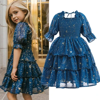 Лятна рокля с аромат за момичета 3-8 години, расшитое пайети, дрехи с къс ръкав, детски Нов модерен шифоновый празничен костюм принцеса