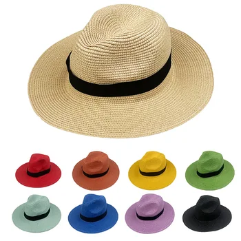 Лятна сгъваема Панама от лафита с голяма периферия, сламена шапка, минималистичная солнцезащитная шапка, дамски плажни шапки