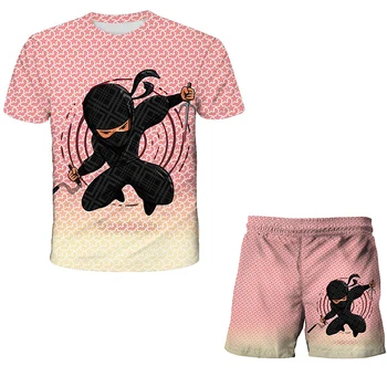 Лятна тениска, бебешки дрехи на нинджа, тениска с къс ръкав, детски hoody, младежки топ с анимационни герои, комплект за момчета и момичета