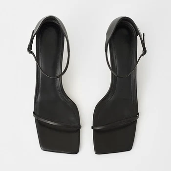 Лято 2023, луксозни маркови дамски сандали от естествена кожа, с отворени пръсти, дамски сандали на ток 