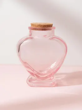 Малка банка-скривалище във формата на сърце, Прозрачен стъклен буркан за съхранение, бутылочный контейнер с корк корк, изпълнен с желейными топки