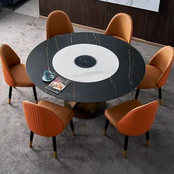 Маса за хранене от кръгла плоча, вградена въртяща се маса, домакински кухненската маса и четири стола, мебели от твърди частици GY50CZ